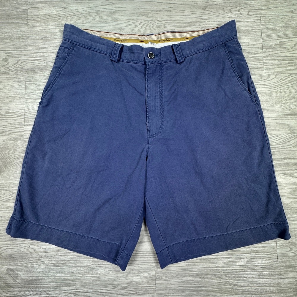 Tommy Bahama Mens Shorts Flat Front Blue Size 33 Cotton Tencel Blend Chino